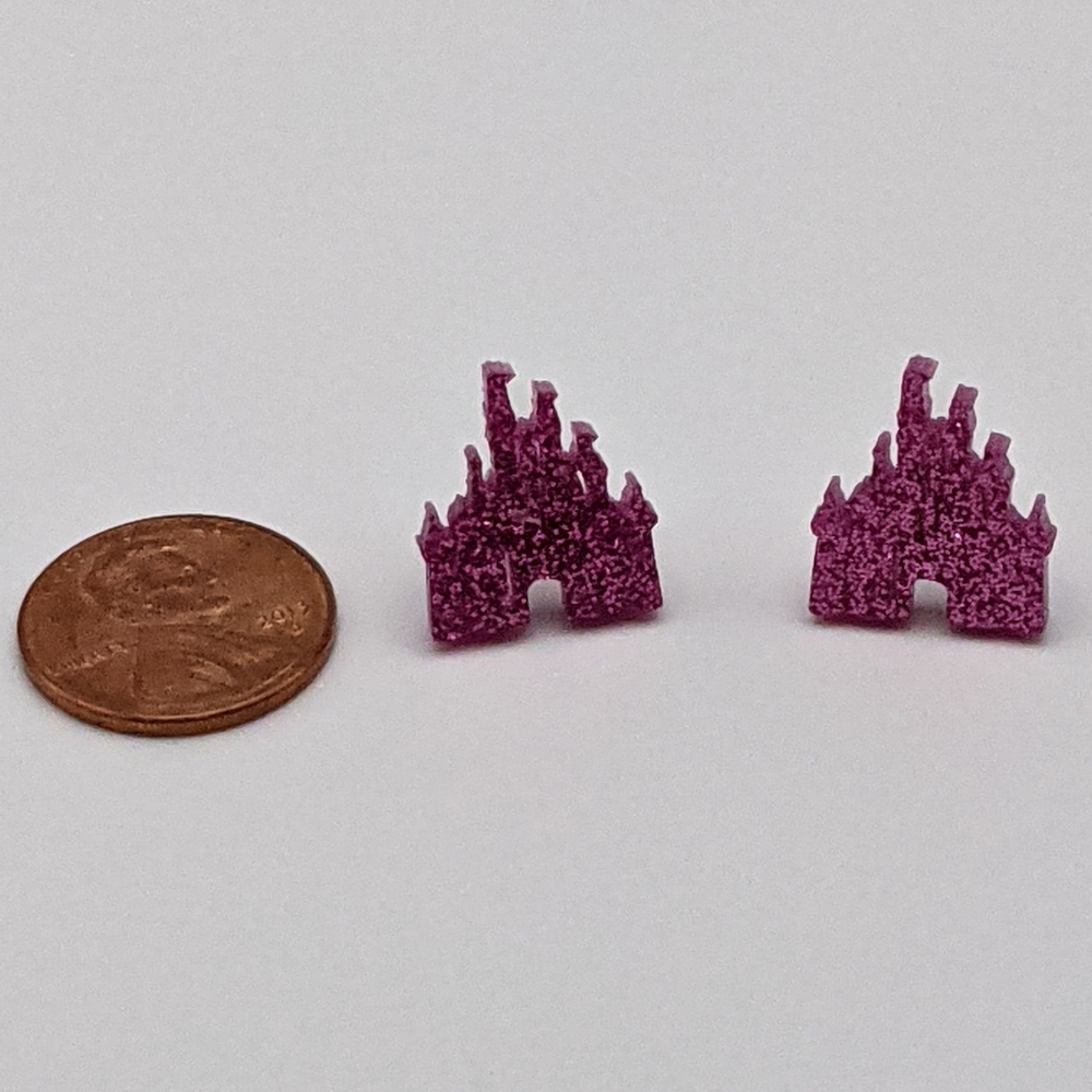 Disney princess castle pink glitter stud earrings - Picture 6 of 7